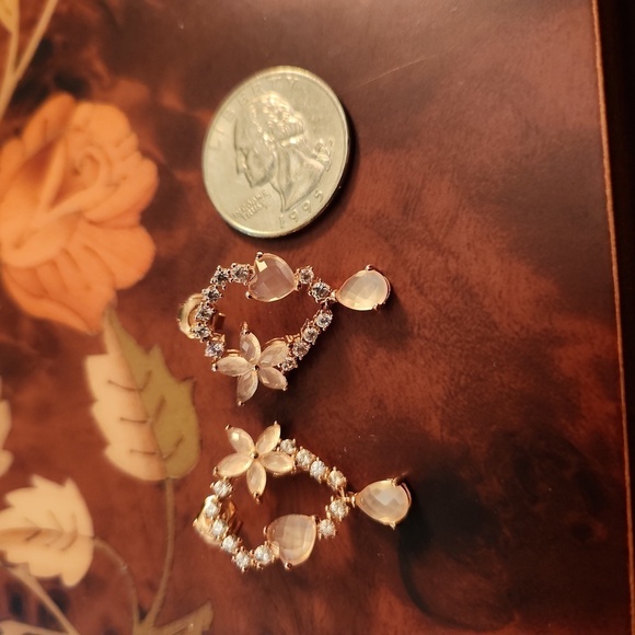 JTV Rose Quartz White Zircon 18K Rose Gold Earrings - Picture 5 of 10